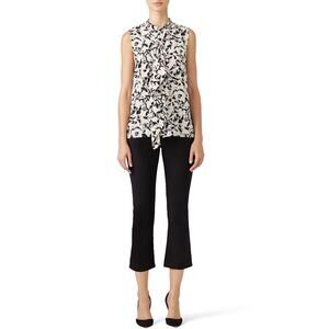 Proenza Schouler Scribble Rose Floral Sleeveless Silk Ruffle Top Size 4